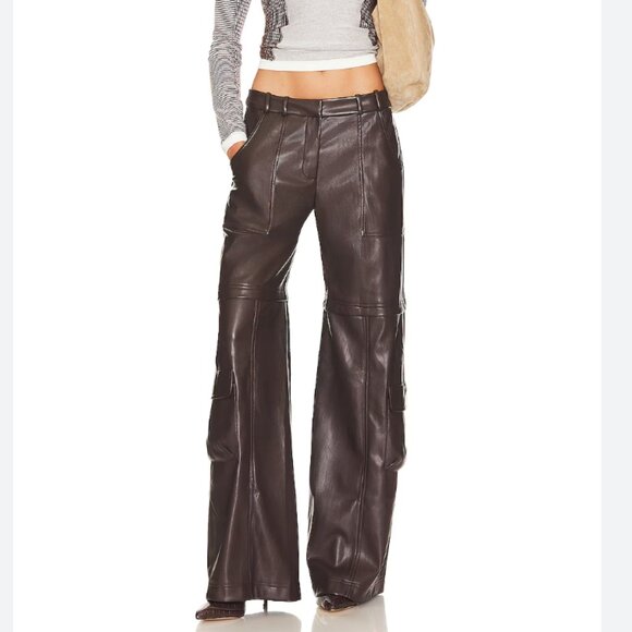 Amanda Uprichard Lucas Faux Leather Low Rise Cargo Pants - Brown Sz M - Picture 1 of 6